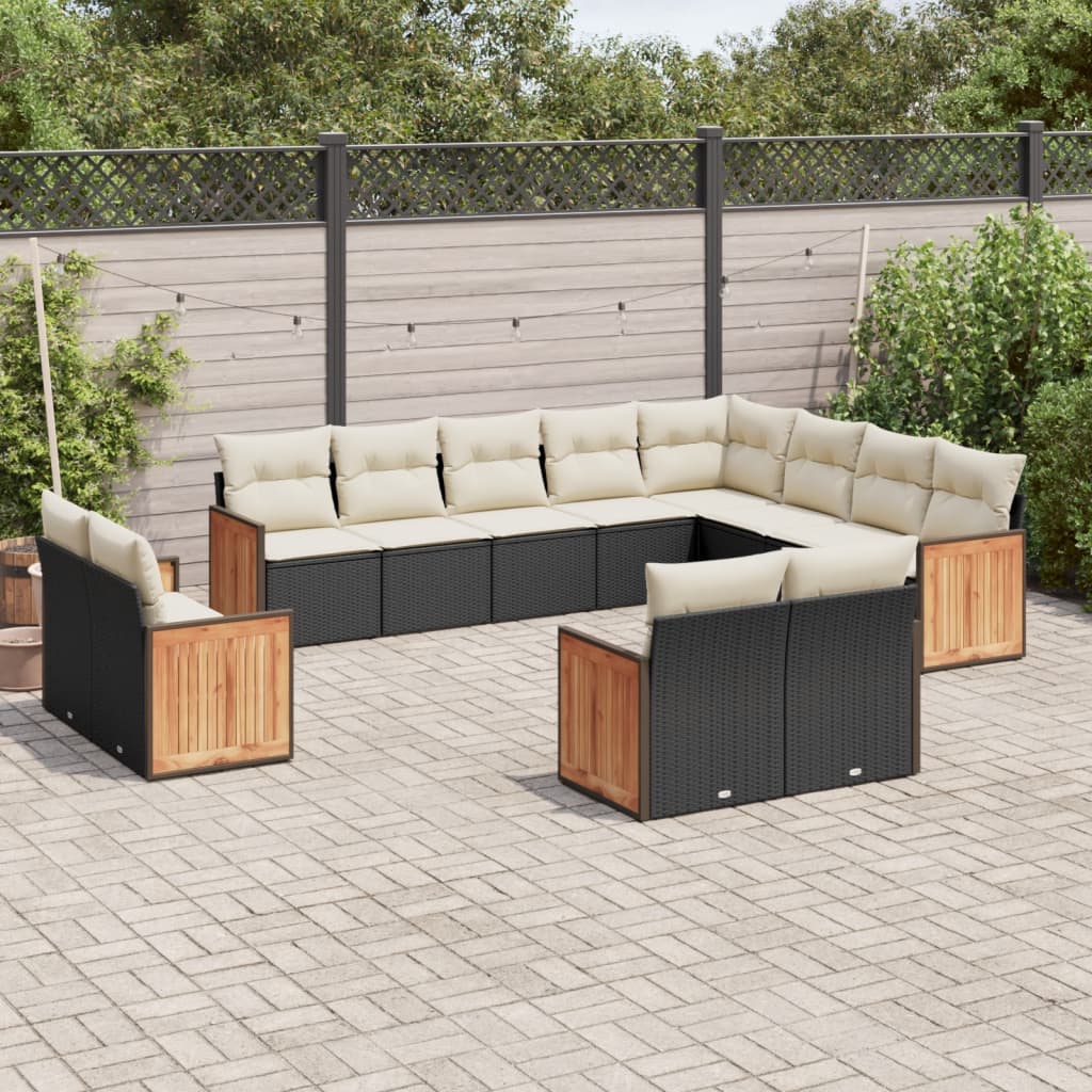 12-delige Loungeset met kussens poly rattan zwart is nu te koop bij PeponiXL, paradijselijk wonen!
