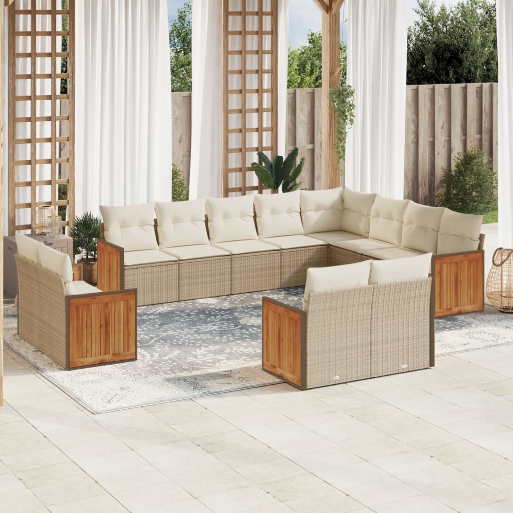 12-delige Loungeset met kussens poly rattan beige is nu te koop bij PeponiXL, paradijselijk wonen!
