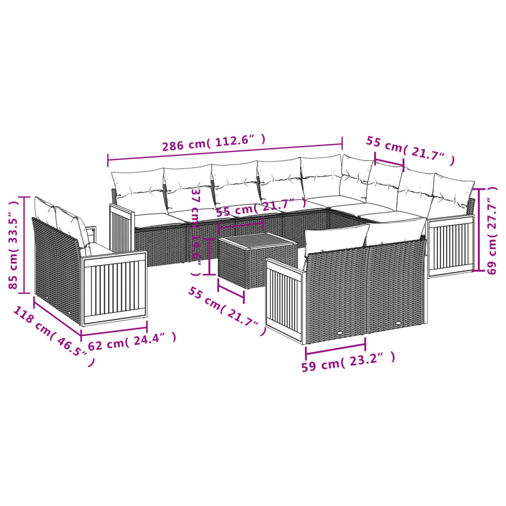 13-delige Loungeset met kussens poly rattan grijs is nu te koop bij PeponiXL, paradijselijk wonen!