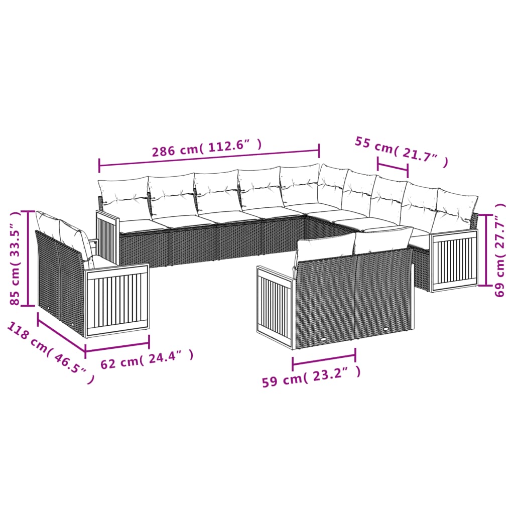 13-delige Loungeset met kussens poly rattan beige is nu te koop bij PeponiXL, paradijselijk wonen!