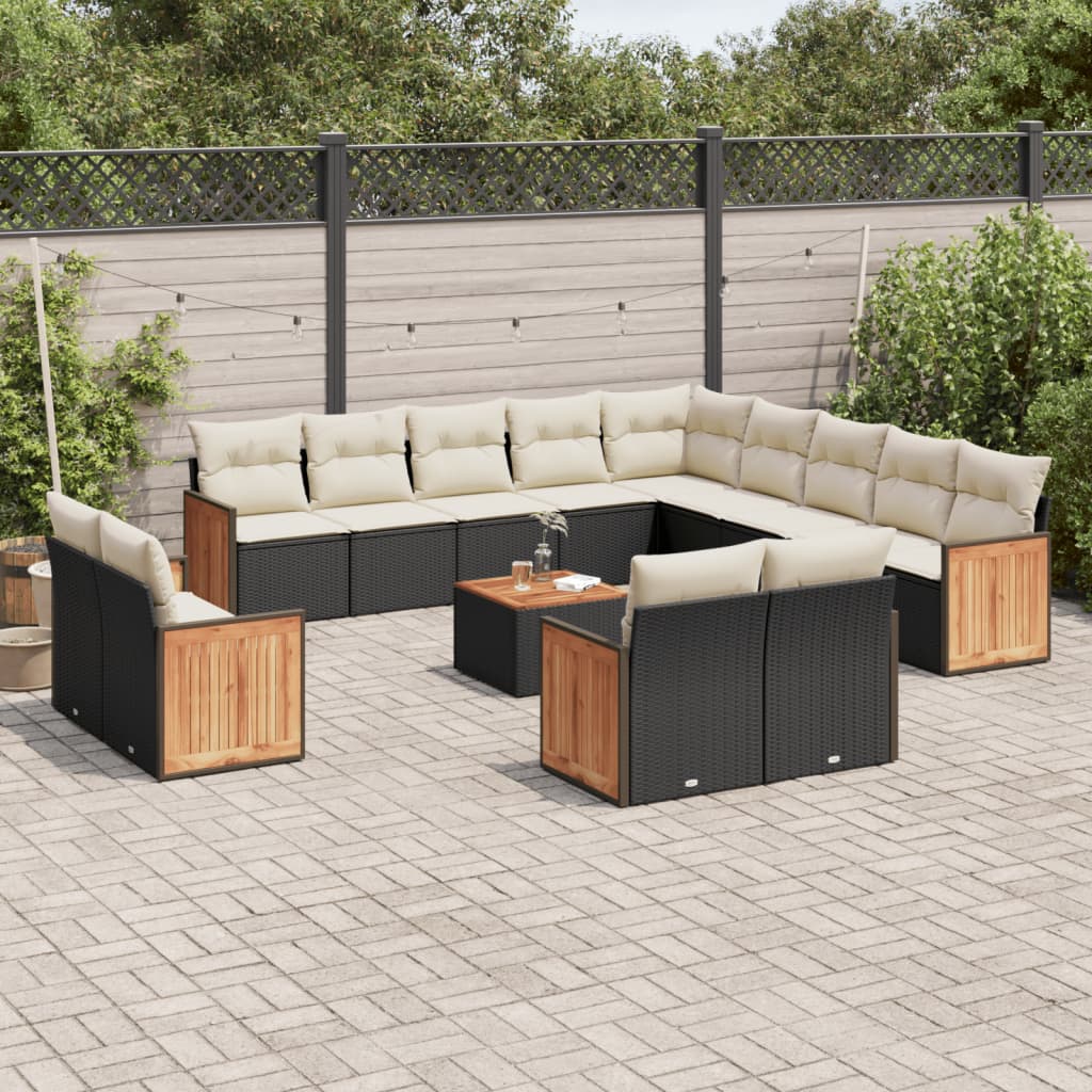 14-delige Loungeset met kussens poly rattan zwart is nu te koop bij PeponiXL, paradijselijk wonen!