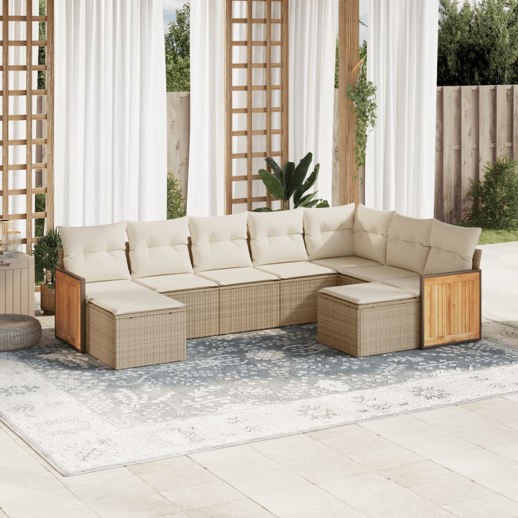 9-delige Loungeset met kussens poly rattan beige is nu te koop bij PeponiXL, paradijselijk wonen!