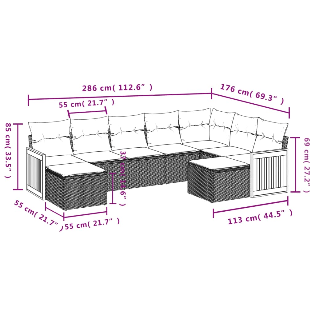 9-delige Loungeset met kussens poly rattan grijs is nu te koop bij PeponiXL, paradijselijk wonen!