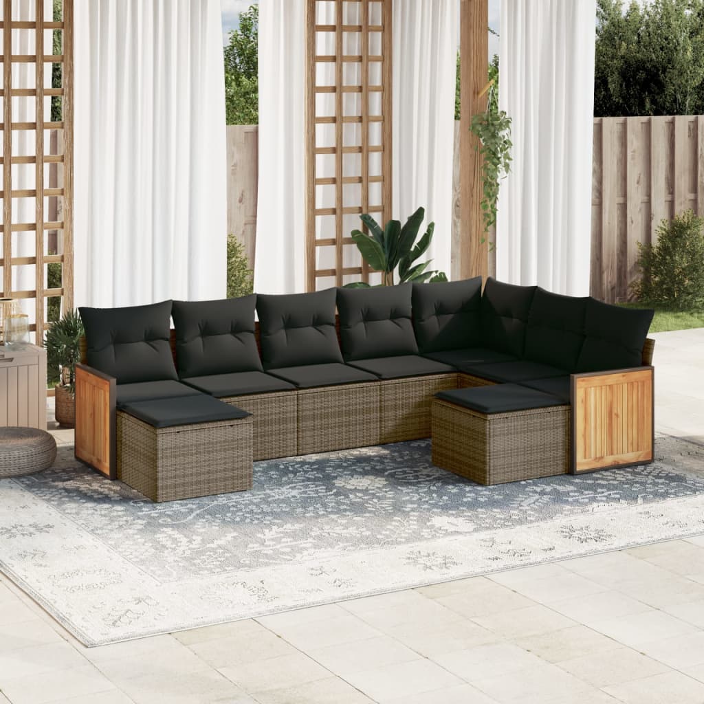 9-delige Loungeset met kussens poly rattan grijs is nu te koop bij PeponiXL, paradijselijk wonen!