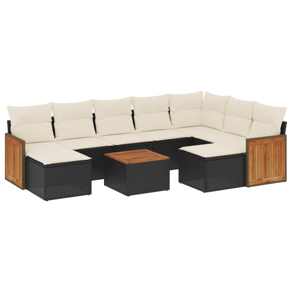 10-delige Loungeset met kussens poly rattan zwart is nu te koop bij PeponiXL, paradijselijk wonen!