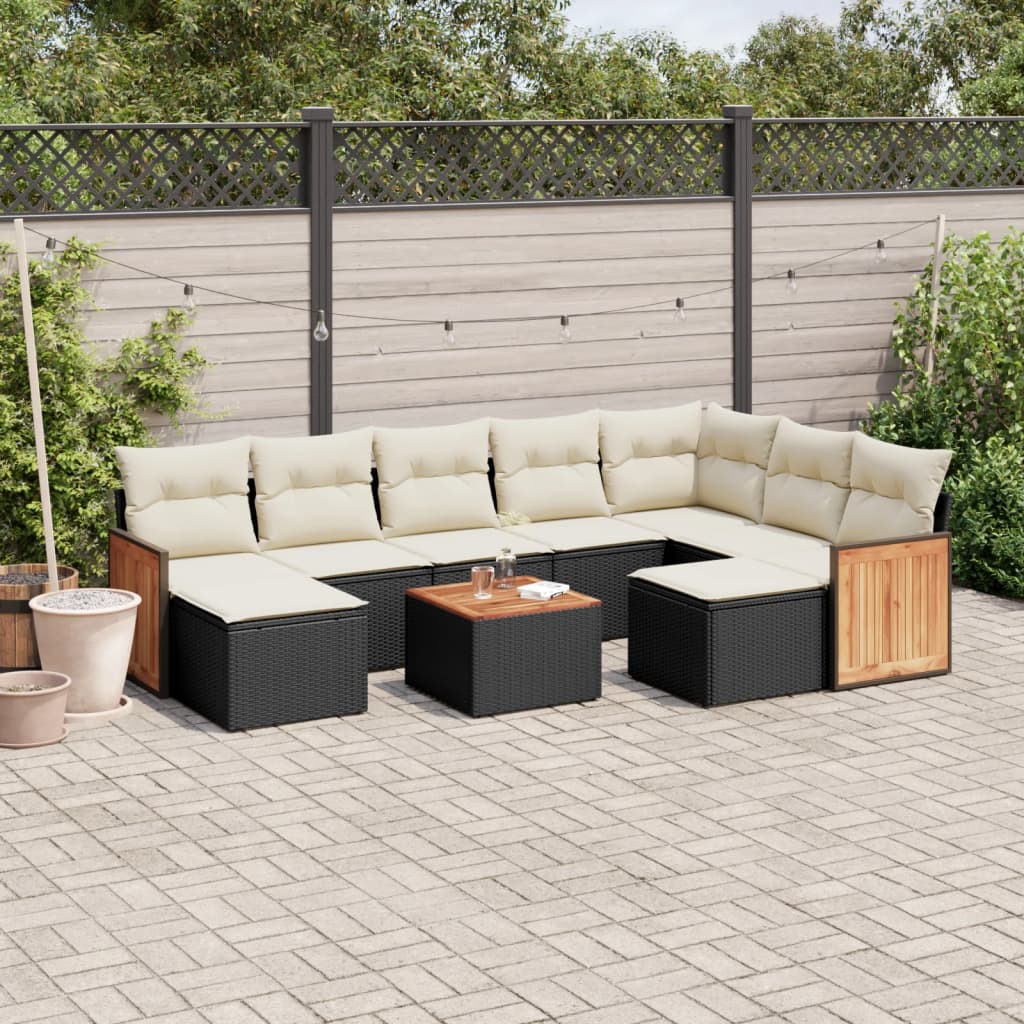 10-delige Loungeset met kussens poly rattan zwart is nu te koop bij PeponiXL, paradijselijk wonen!