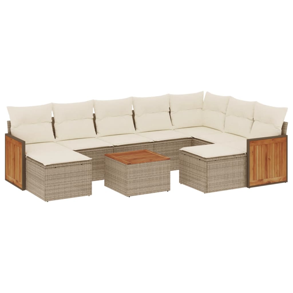 10-delige Loungeset met kussens poly rattan beige is nu te koop bij PeponiXL, paradijselijk wonen!