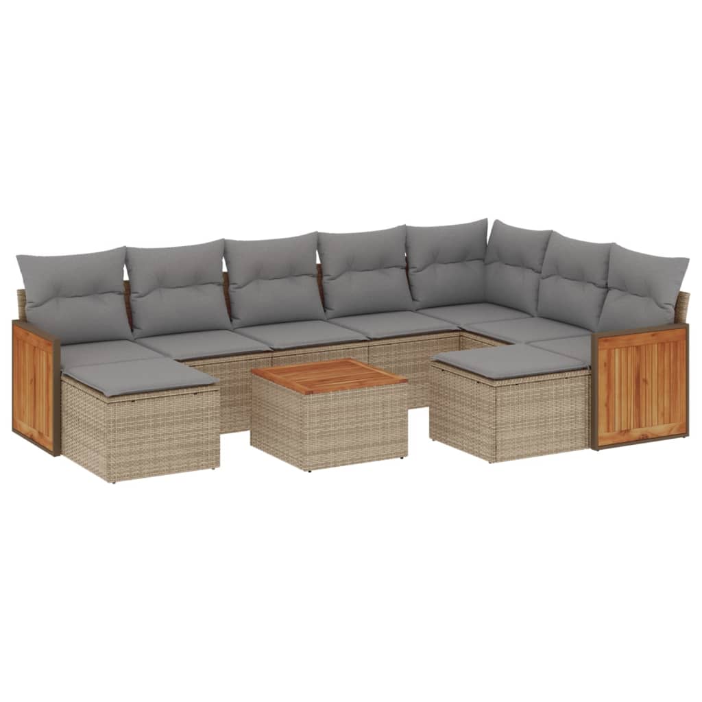 10-delige Loungeset met kussens poly rattan beige is nu te koop bij PeponiXL, paradijselijk wonen!