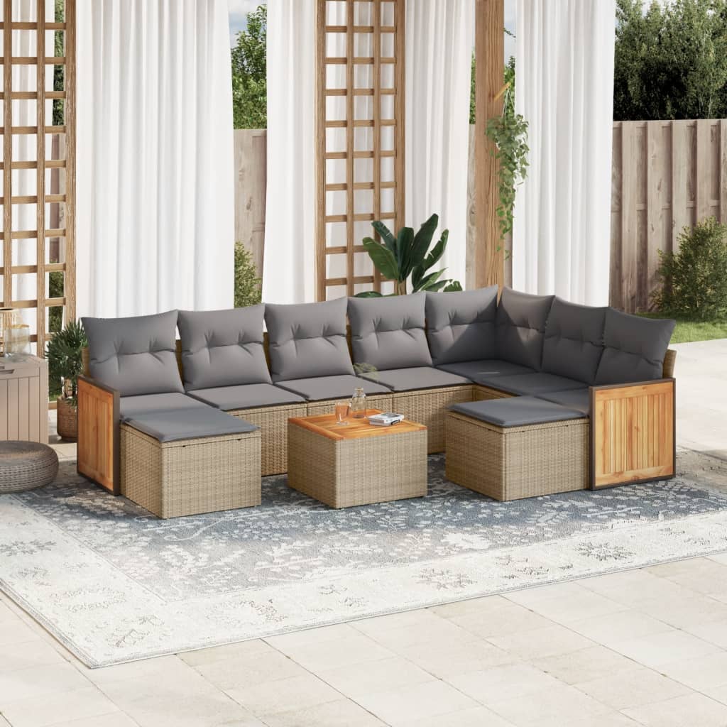10-delige Loungeset met kussens poly rattan beige is nu te koop bij PeponiXL, paradijselijk wonen!