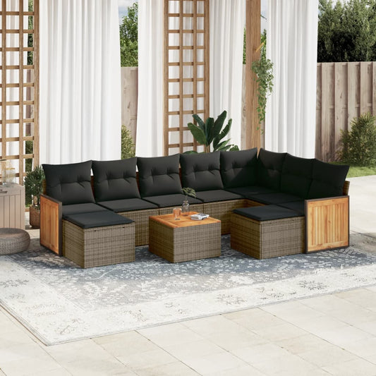 10-delige Loungeset met kussens poly rattan grijs is nu te koop bij PeponiXL, paradijselijk wonen!