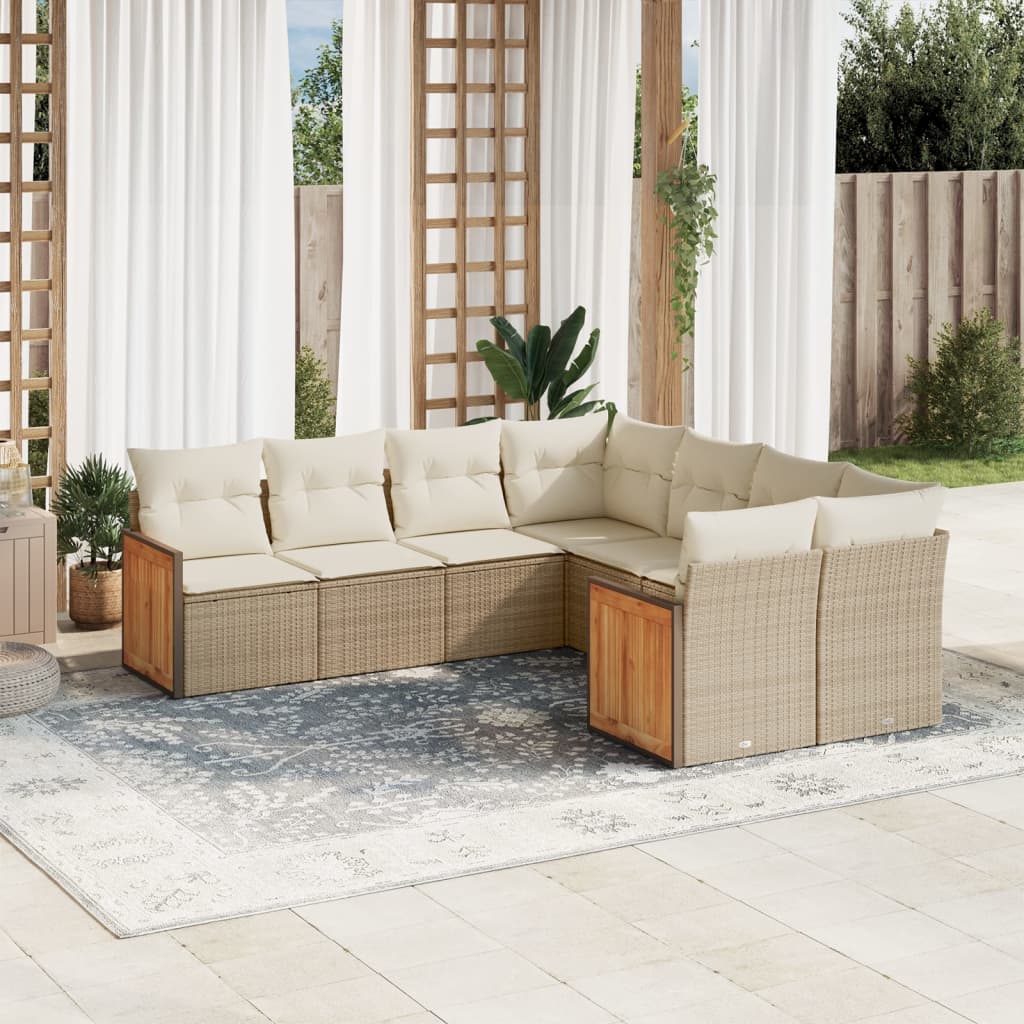 8-delige Loungeset met kussens poly rattan beige is nu te koop bij PeponiXL, paradijselijk wonen!