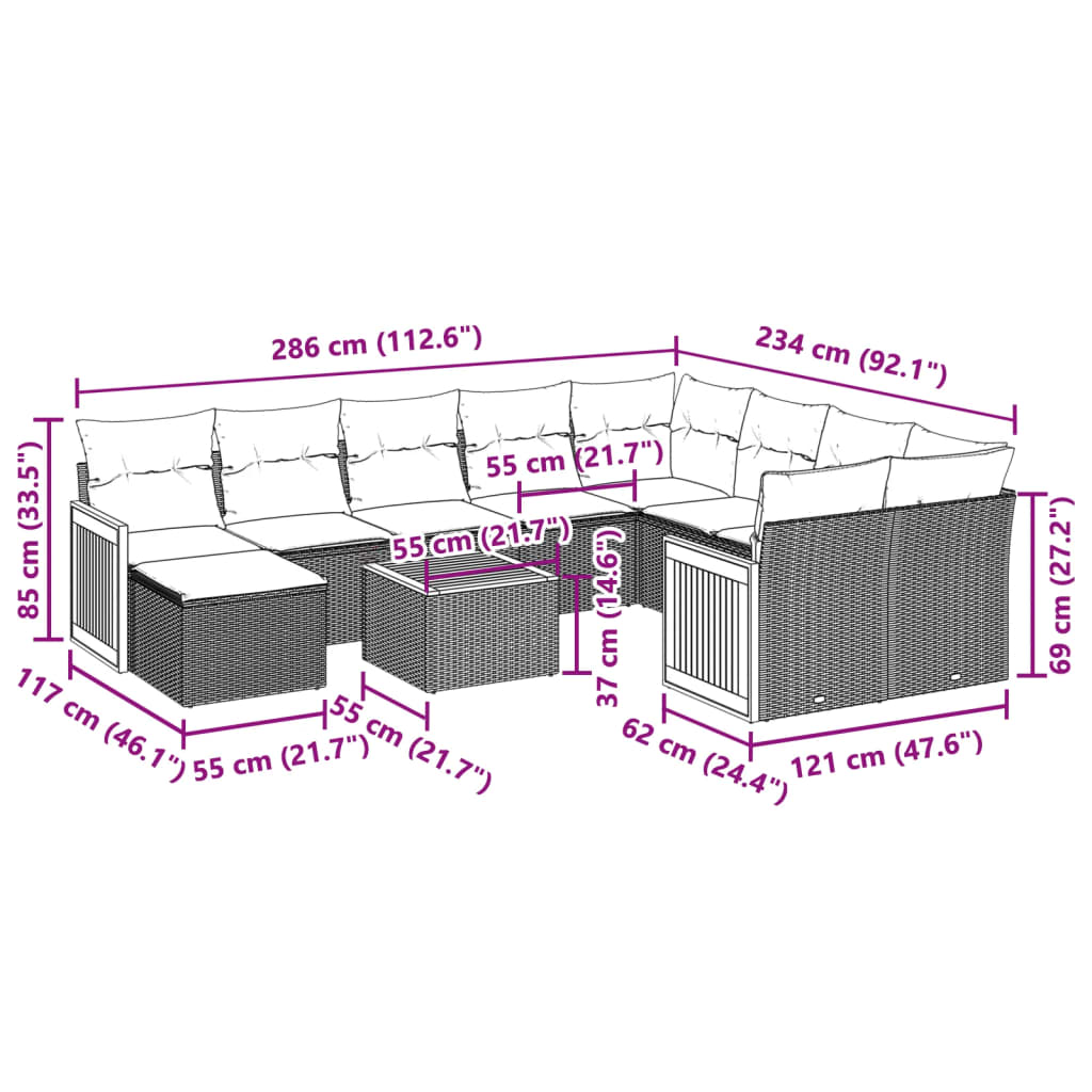 11-delige Loungeset met kussens poly rattan zwart is nu te koop bij PeponiXL, paradijselijk wonen!