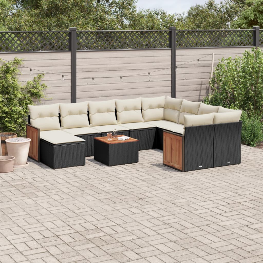 11-delige Loungeset met kussens poly rattan zwart is nu te koop bij PeponiXL, paradijselijk wonen!