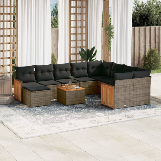 11-delige Loungeset met kussens poly rattan grijs is nu te koop bij PeponiXL, paradijselijk wonen!