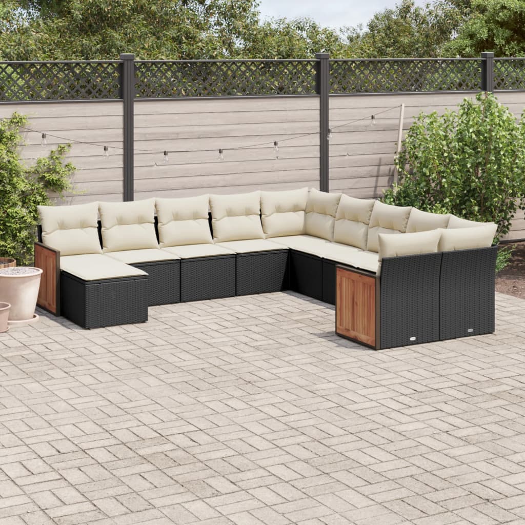 11-delige Loungeset met kussens poly rattan zwart is nu te koop bij PeponiXL, paradijselijk wonen!