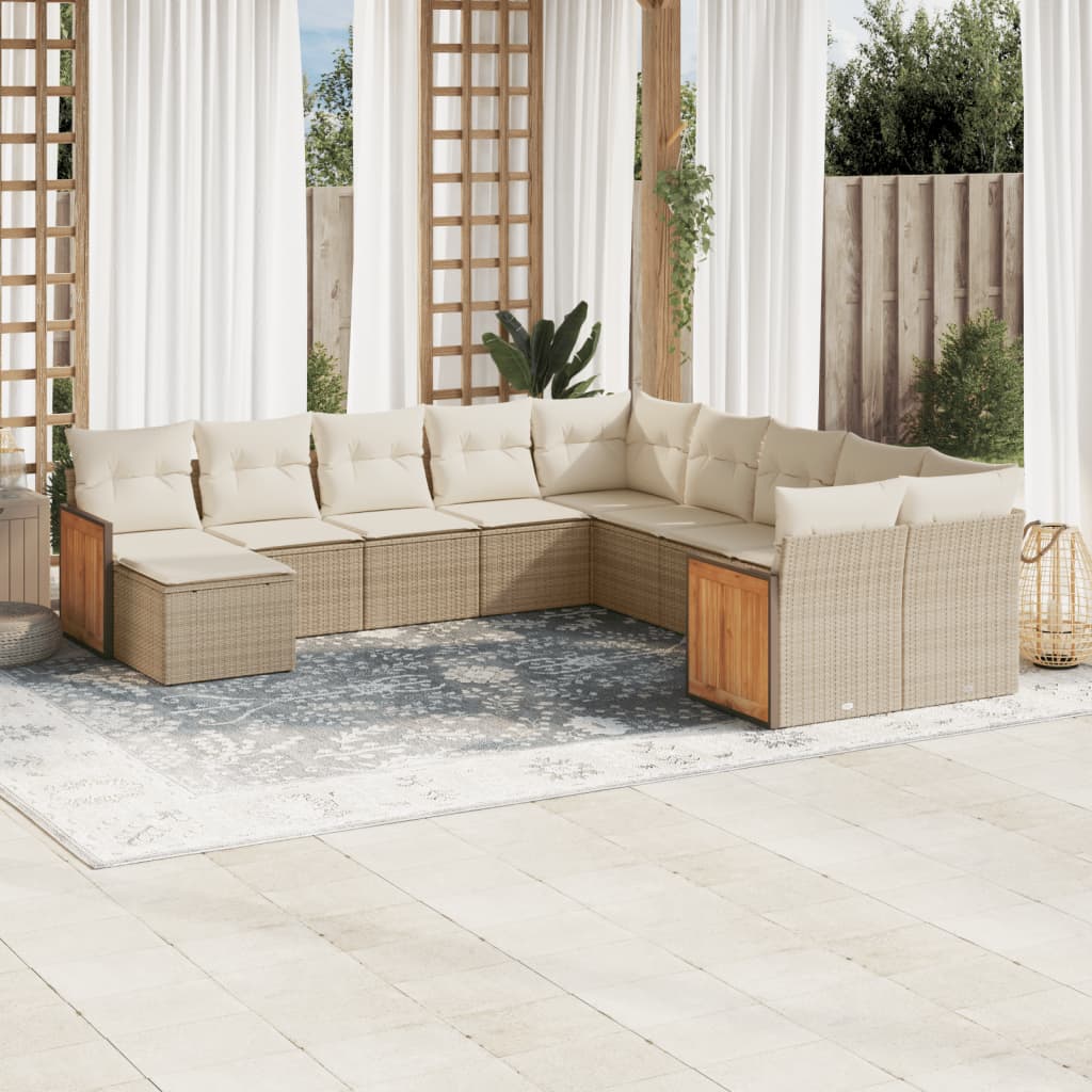 11-delige Tuinset met kussens poly rattan beige is nu te koop bij PeponiXL, paradijselijk wonen!