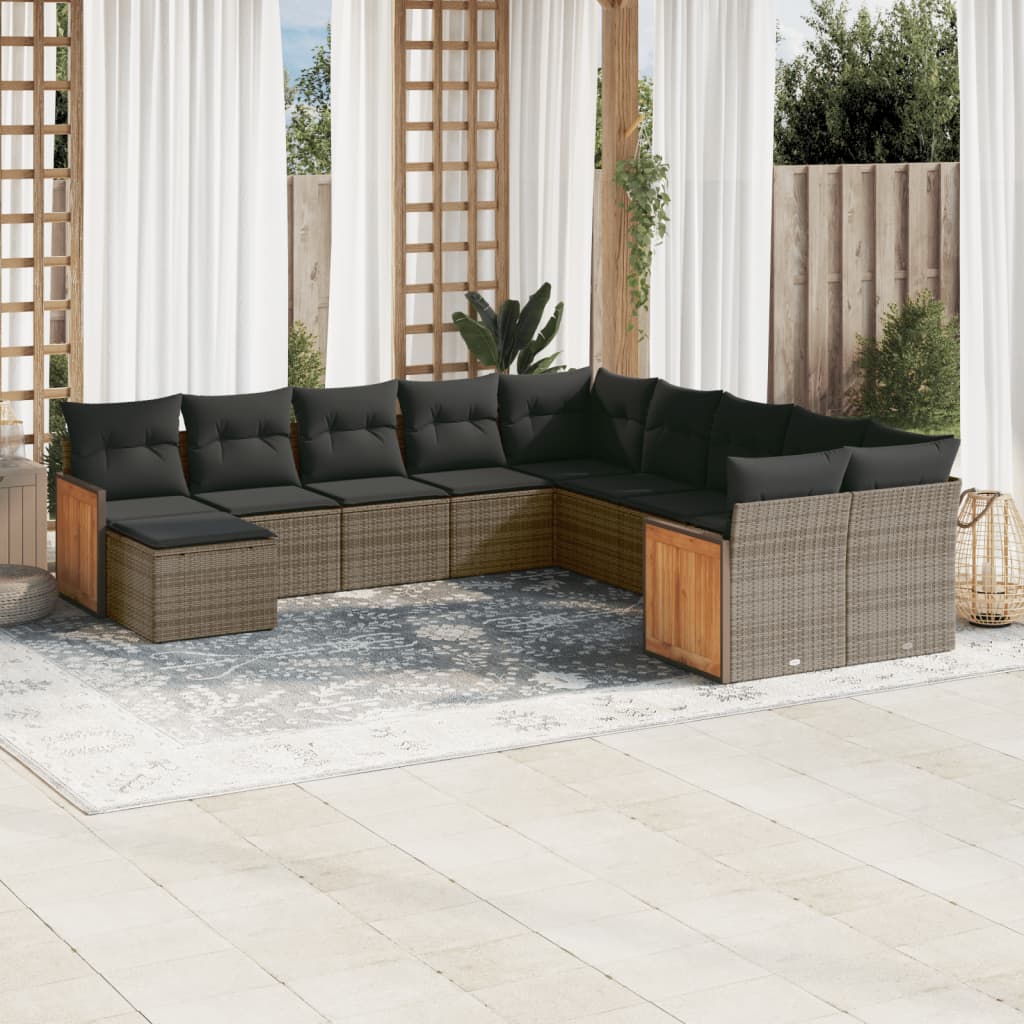 11-delige Loungeset met kussens poly rattan grijs is nu te koop bij PeponiXL, paradijselijk wonen!