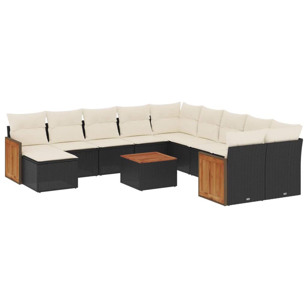 12-delige Loungeset met kussens poly rattan zwart is nu te koop bij PeponiXL, paradijselijk wonen!