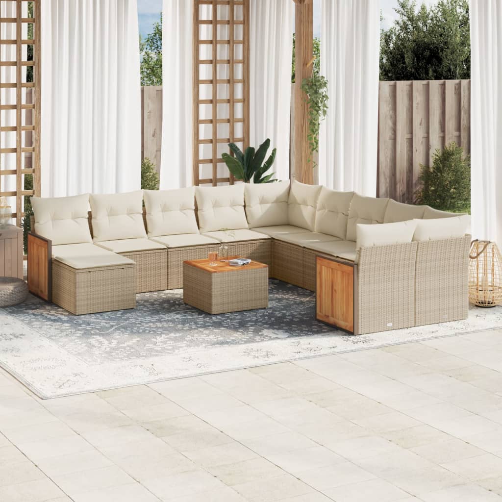 12-delige Loungeset met kussens poly rattan beige is nu te koop bij PeponiXL, paradijselijk wonen!