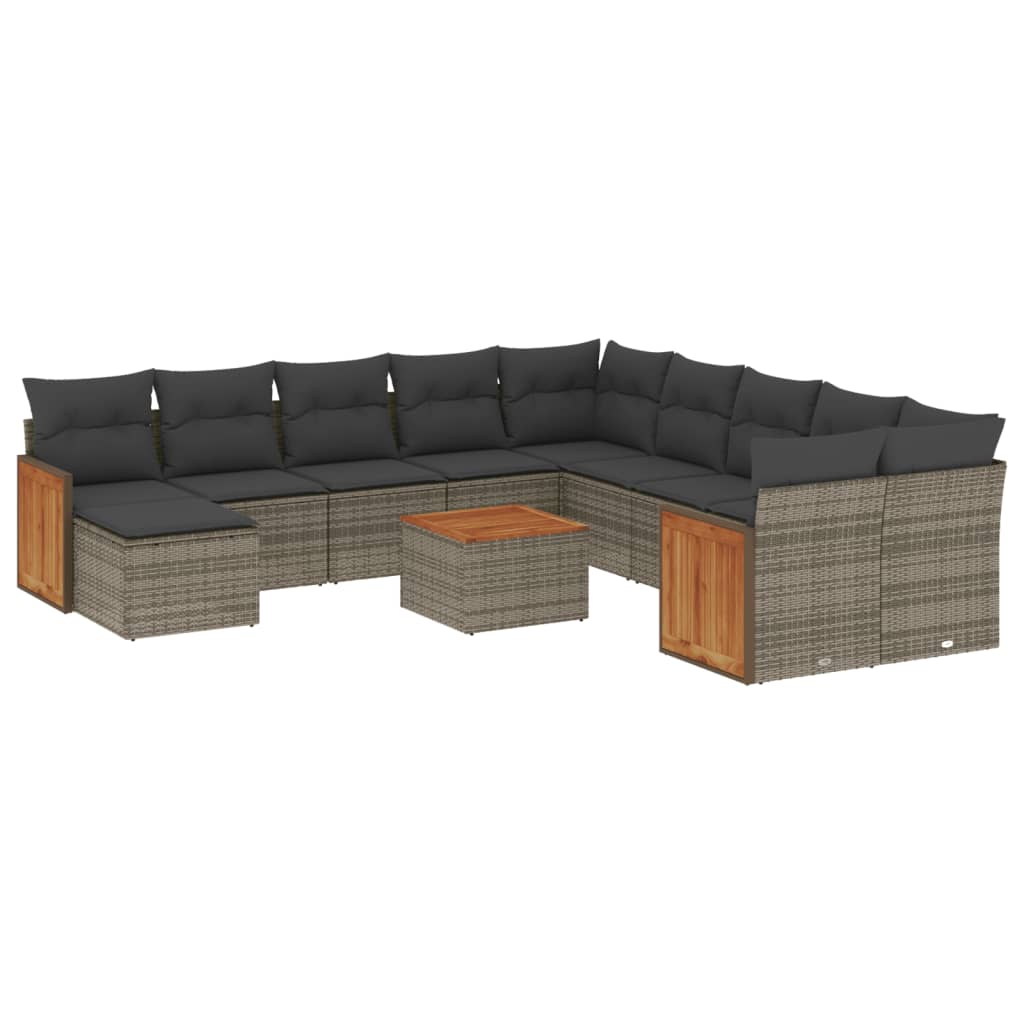 12-delige Loungeset met kussens poly rattan grijs is nu te koop bij PeponiXL, paradijselijk wonen!