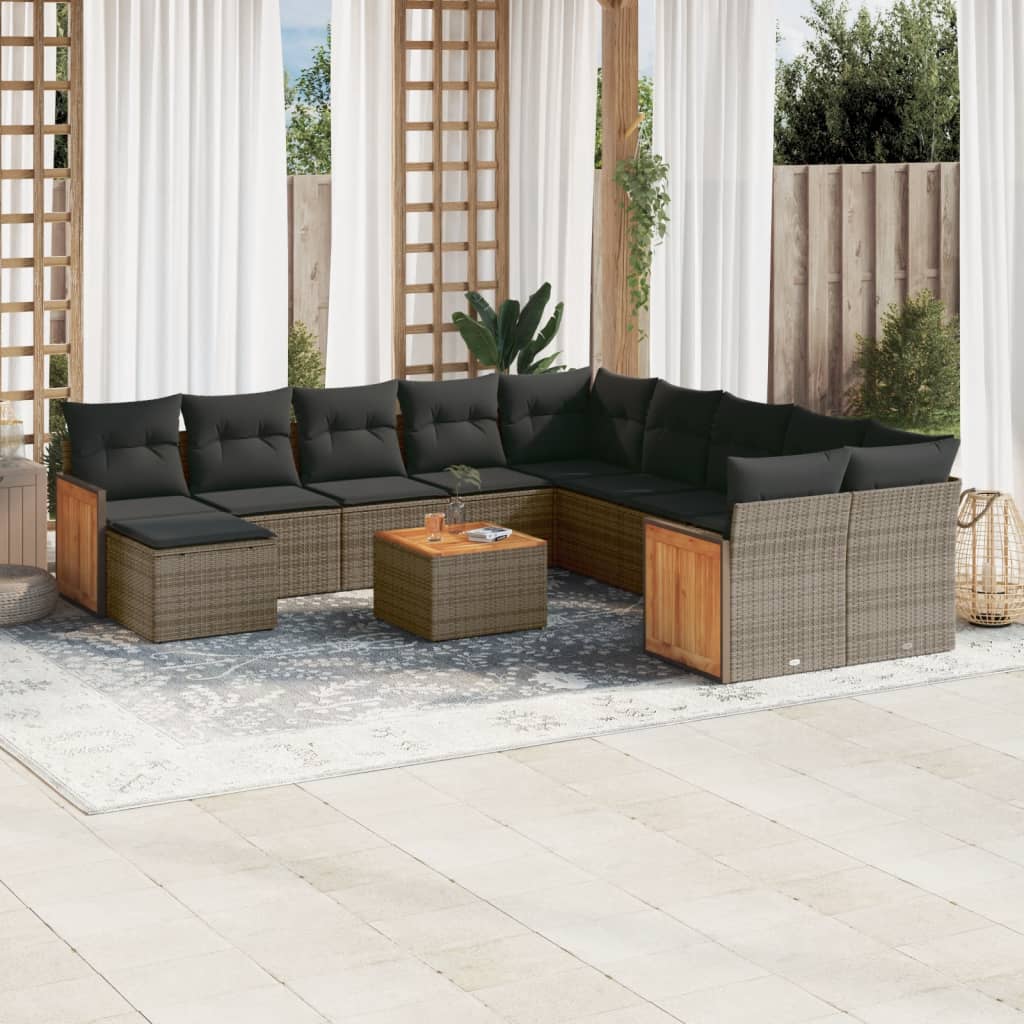 12-delige Loungeset met kussens poly rattan grijs is nu te koop bij PeponiXL, paradijselijk wonen!