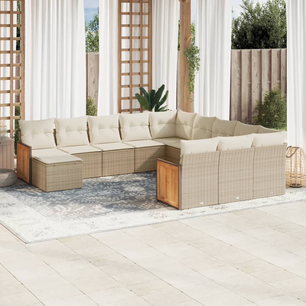 12-delige Loungeset met kussens poly rattan beige is nu te koop bij PeponiXL, paradijselijk wonen!