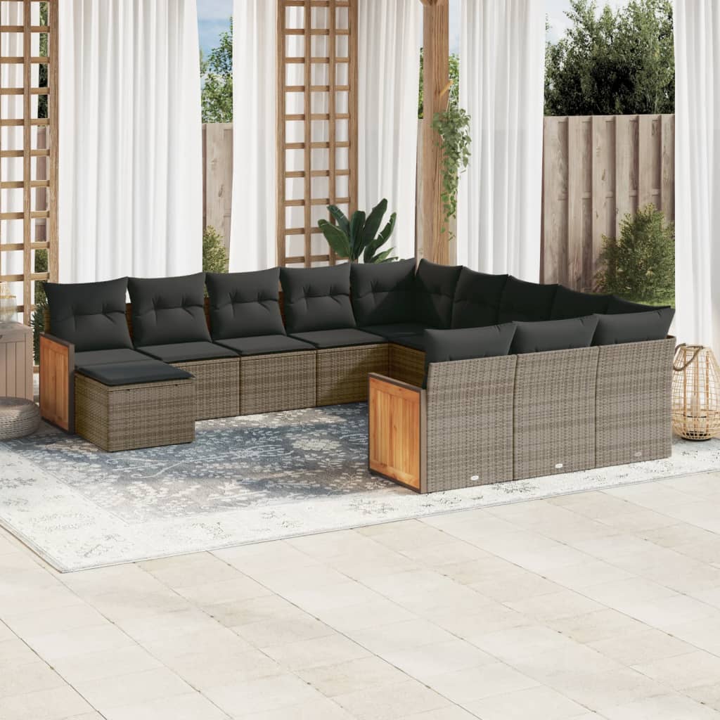 12-delige Loungeset met kussens poly rattan grijs is nu te koop bij PeponiXL, paradijselijk wonen!