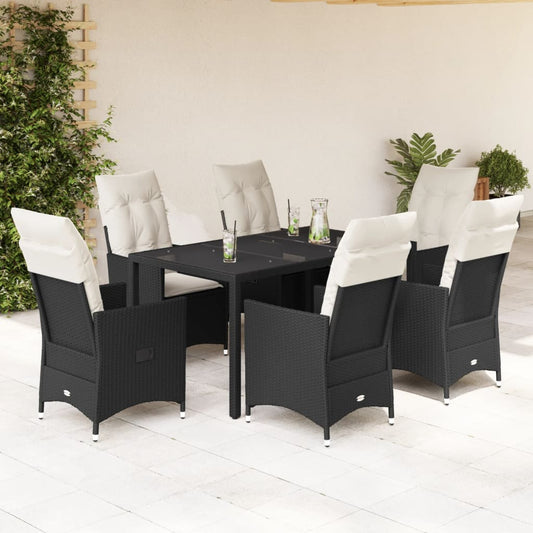 7-delige Tuinset met kussens poly rattan zwart is nu te koop bij PeponiXL, paradijselijk wonen!