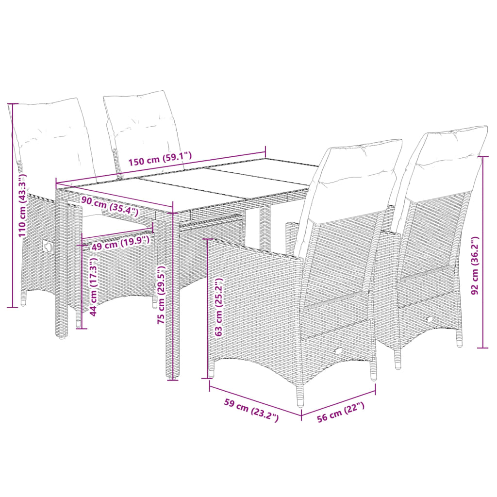 5-delige Tuinset met kussens poly rattan grijs is nu te koop bij PeponiXL, paradijselijk wonen!