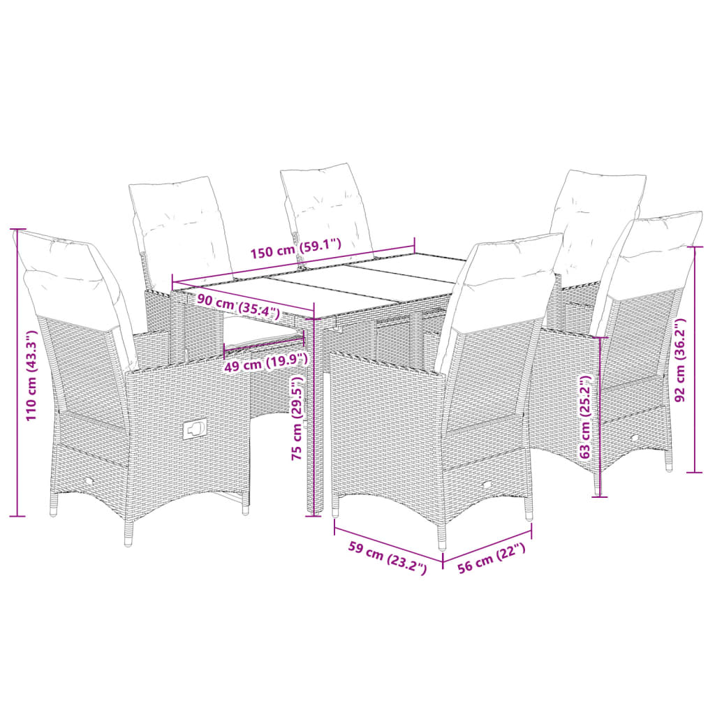 7-delige Tuinset met kussens poly rattan grijs is nu te koop bij PeponiXL, paradijselijk wonen!