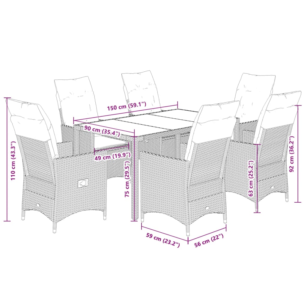 7-delige Tuinset met kussens poly rattan bruin is nu te koop bij PeponiXL, paradijselijk wonen!
