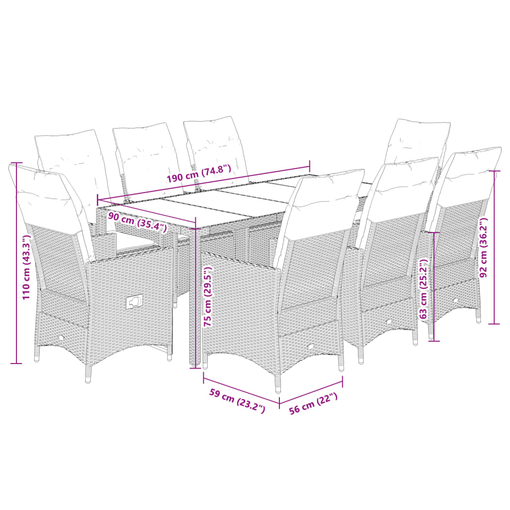 9-delige Tuinset met kussens poly rattan bruin is nu te koop bij PeponiXL, paradijselijk wonen!