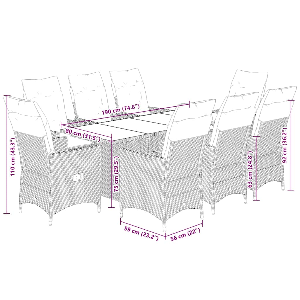 9-delige Tuinset met kussens poly rattan bruin is nu te koop bij PeponiXL, paradijselijk wonen!