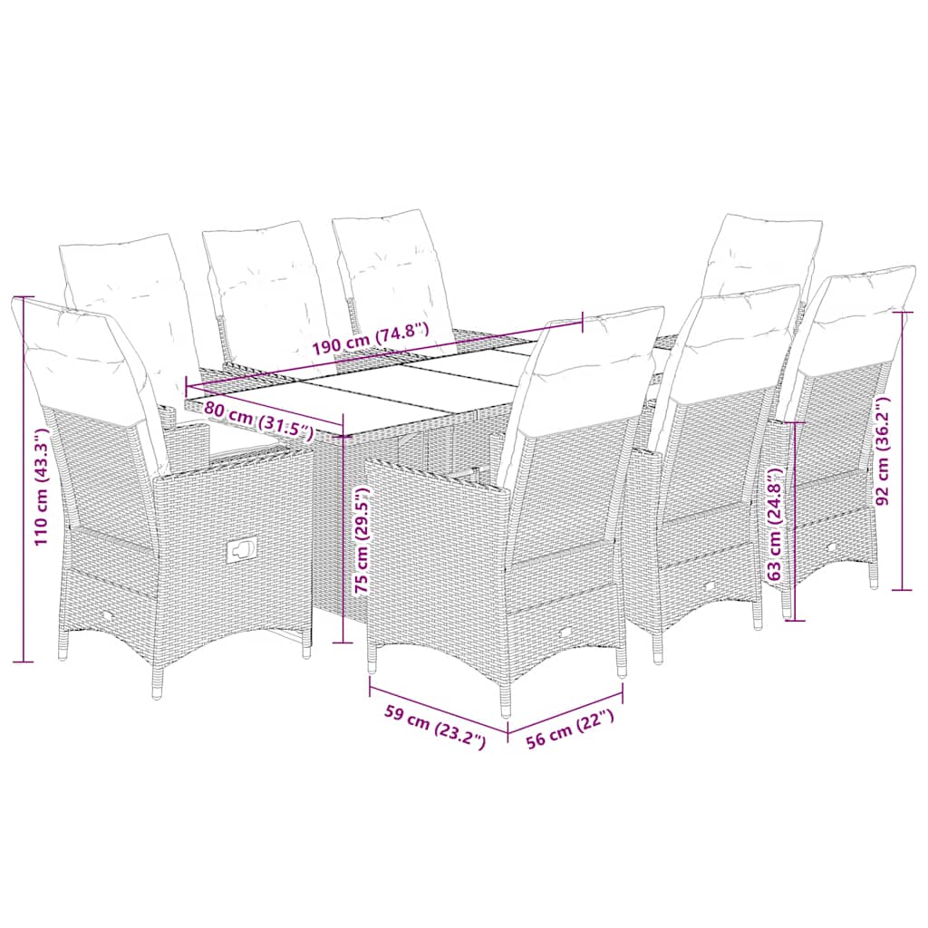 9-delige Tuinset met kussens poly rattan bruin is nu te koop bij PeponiXL, paradijselijk wonen!
