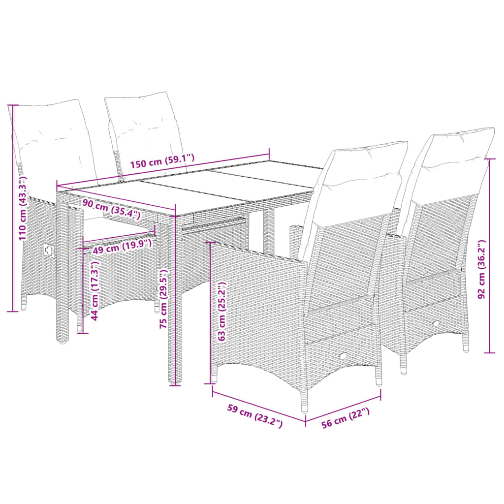 5-delige Tuinset met kussens poly rattan beige is nu te koop bij PeponiXL, paradijselijk wonen!