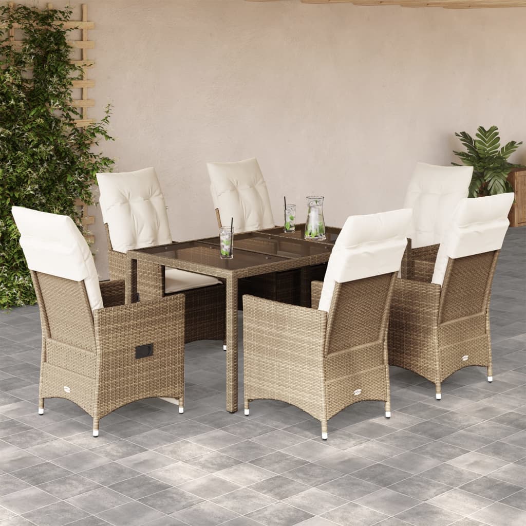 7-delige Tuinset met kussens poly rattan beige is nu te koop bij PeponiXL, paradijselijk wonen!