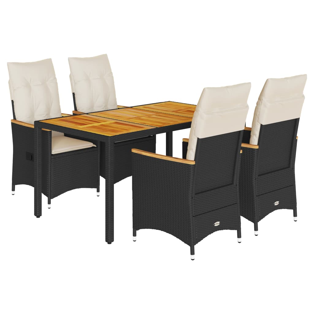 5-delige Tuinset met kussens poly rattan zwart