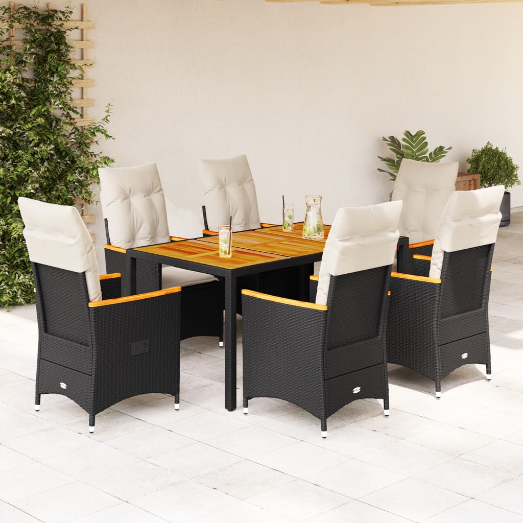 7-delige Tuinset met kussens poly rattan zwart is nu te koop bij PeponiXL, paradijselijk wonen!