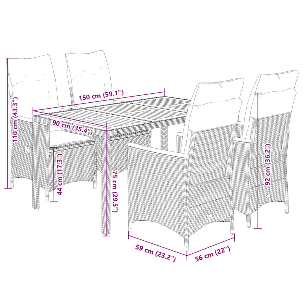 5-delige Tuinset met kussens poly rattan grijs is nu te koop bij PeponiXL, paradijselijk wonen!