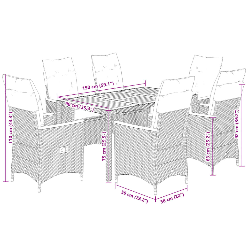 7-delige Tuinset met kussens poly rattan grijs is nu te koop bij PeponiXL, paradijselijk wonen!