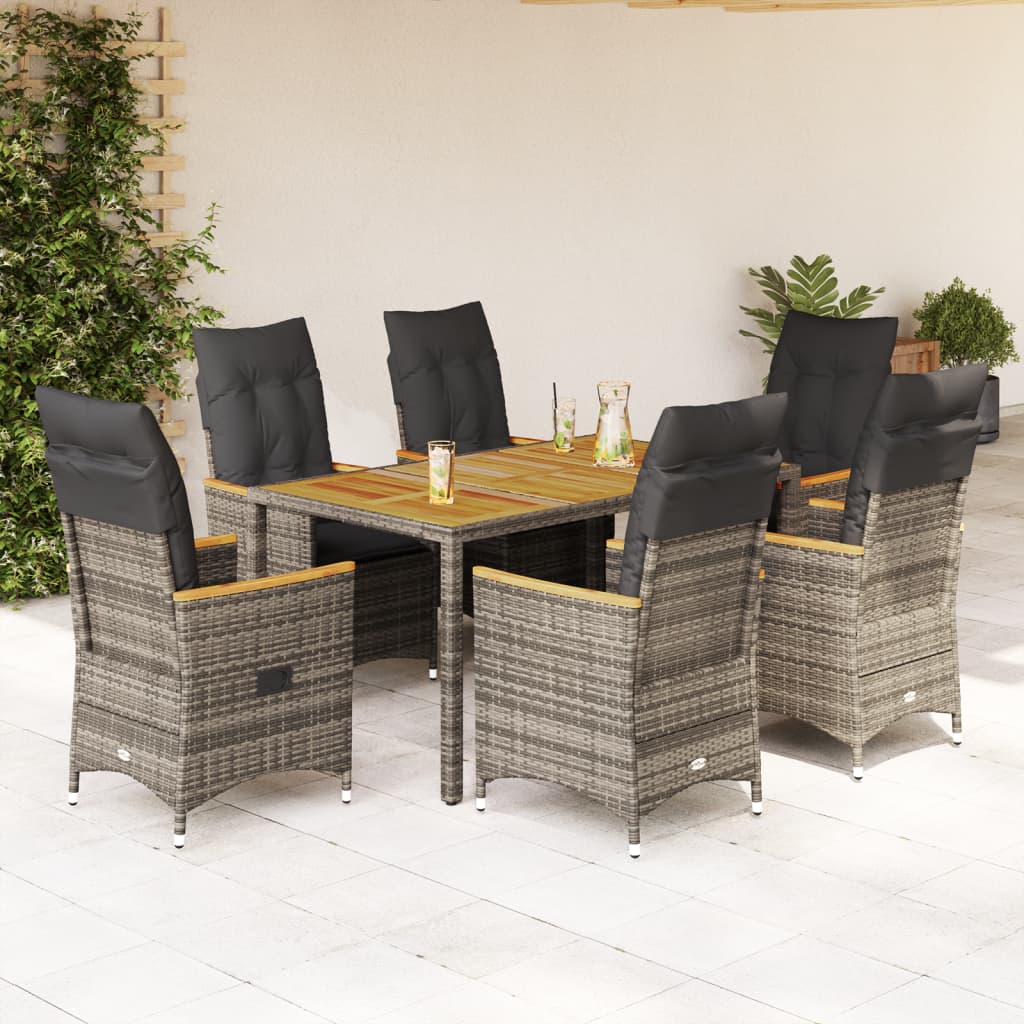 7-delige Tuinset met kussens poly rattan grijs is nu te koop bij PeponiXL, paradijselijk wonen!