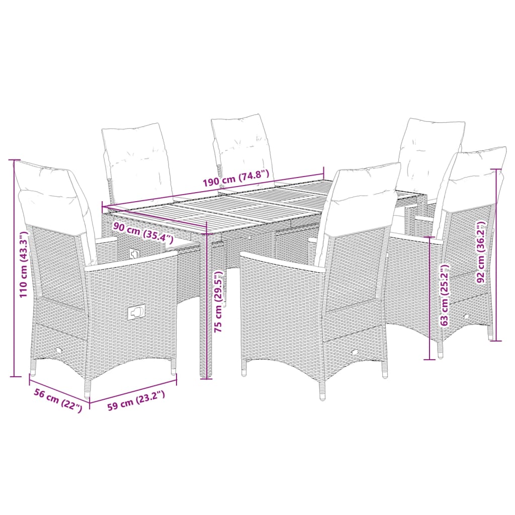 7-delige Tuinset met kussens poly rattan grijs is nu te koop bij PeponiXL, paradijselijk wonen!