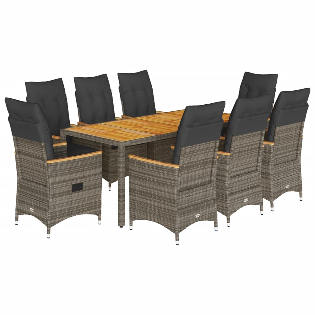 9-delige Tuinset met kussens poly rattan grijs