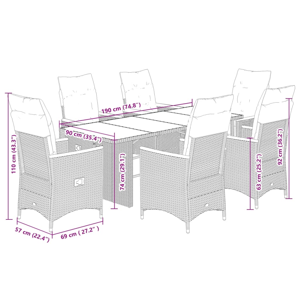 7-delige Tuinset met kussens poly rattan grijs is nu te koop bij PeponiXL, paradijselijk wonen!