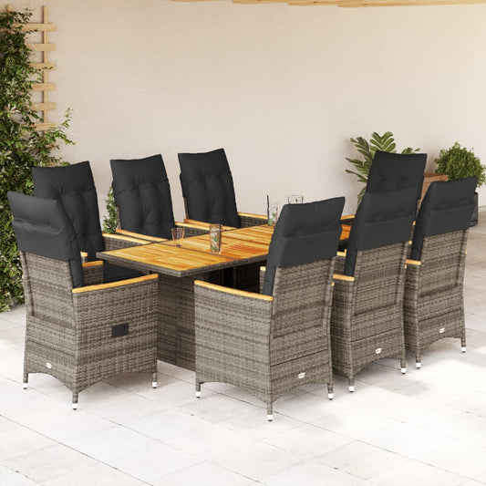 9-delige Tuinset met kussens poly rattan grijs is nu te koop bij PeponiXL, paradijselijk wonen!