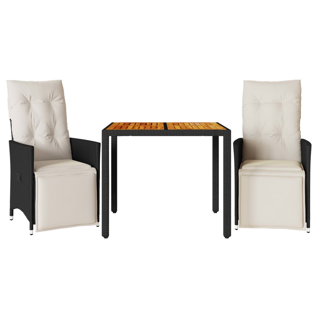 3-delige Bistroset met kussens poly rattan zwart is nu te koop bij PeponiXL, paradijselijk wonen!