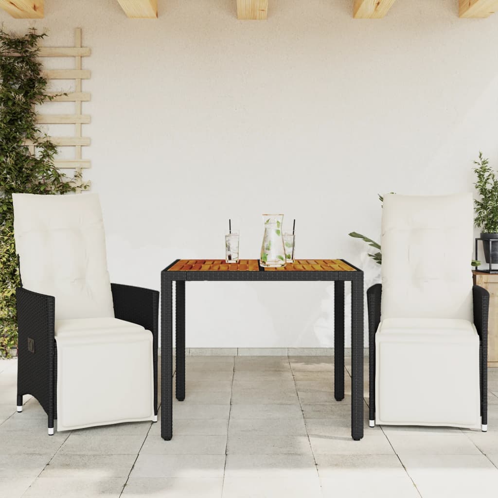 3-delige Bistroset met kussens poly rattan zwart is nu te koop bij PeponiXL, paradijselijk wonen!