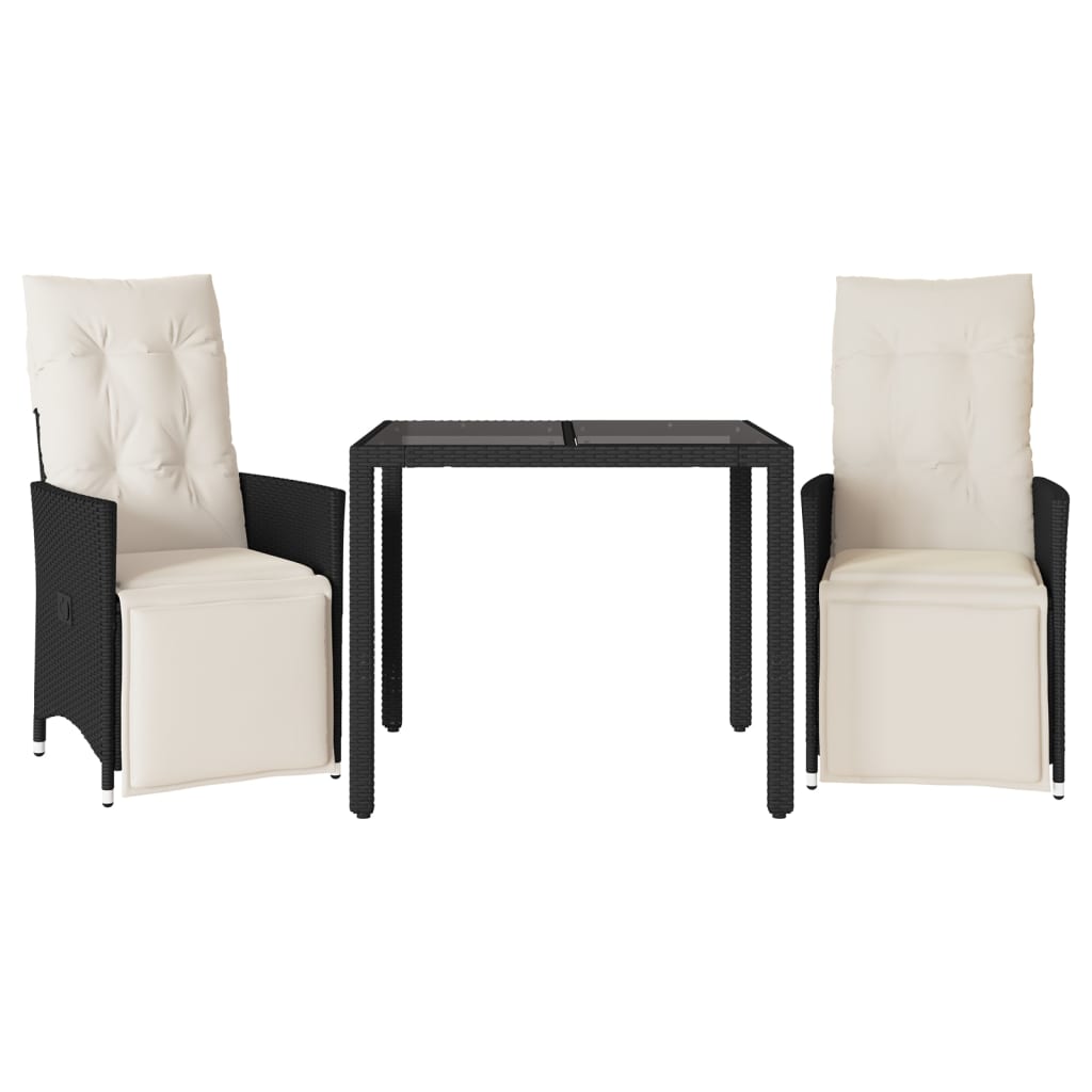 3-delige Bistroset met kussens poly rattan zwart is nu te koop bij PeponiXL, paradijselijk wonen!