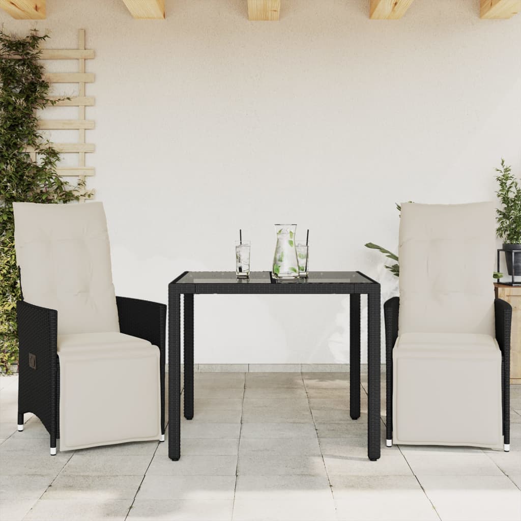 3-delige Bistroset met kussens poly rattan zwart is nu te koop bij PeponiXL, paradijselijk wonen!