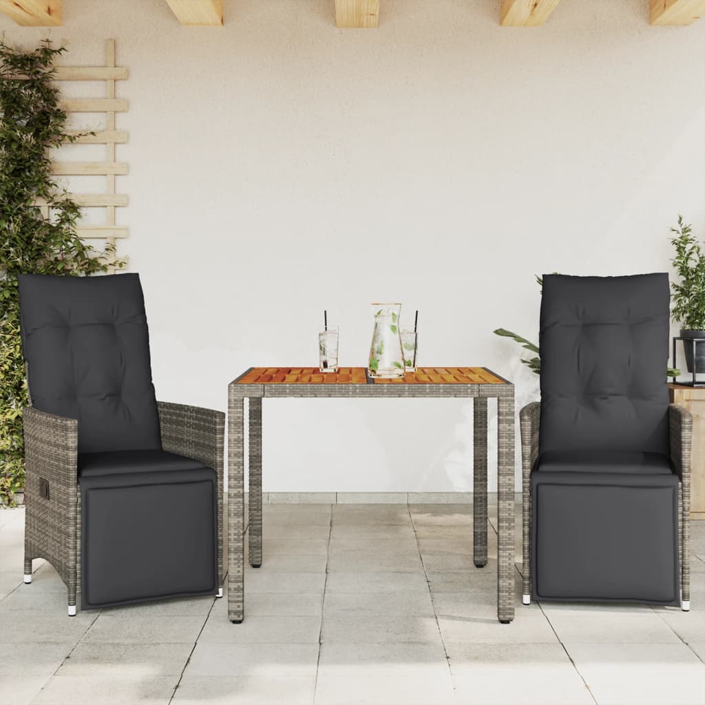 3-delige Bistroset met kussens poly rattan grijs is nu te koop bij PeponiXL, paradijselijk wonen!